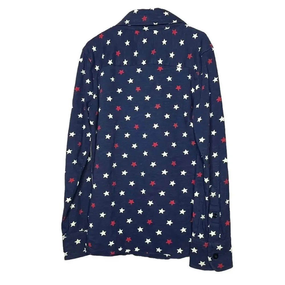 Mini Boden Boys 250th July 4th Blue USA Stars Long Sleeve Top Size 7-8